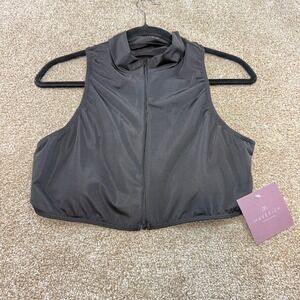 Maverick The Collection Black Zip Front Mock Neck Racerback Crop Top 4XL NEW